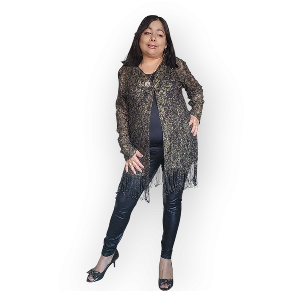 Womens 1X Black And Gold Shawl - Picture 10 of 11